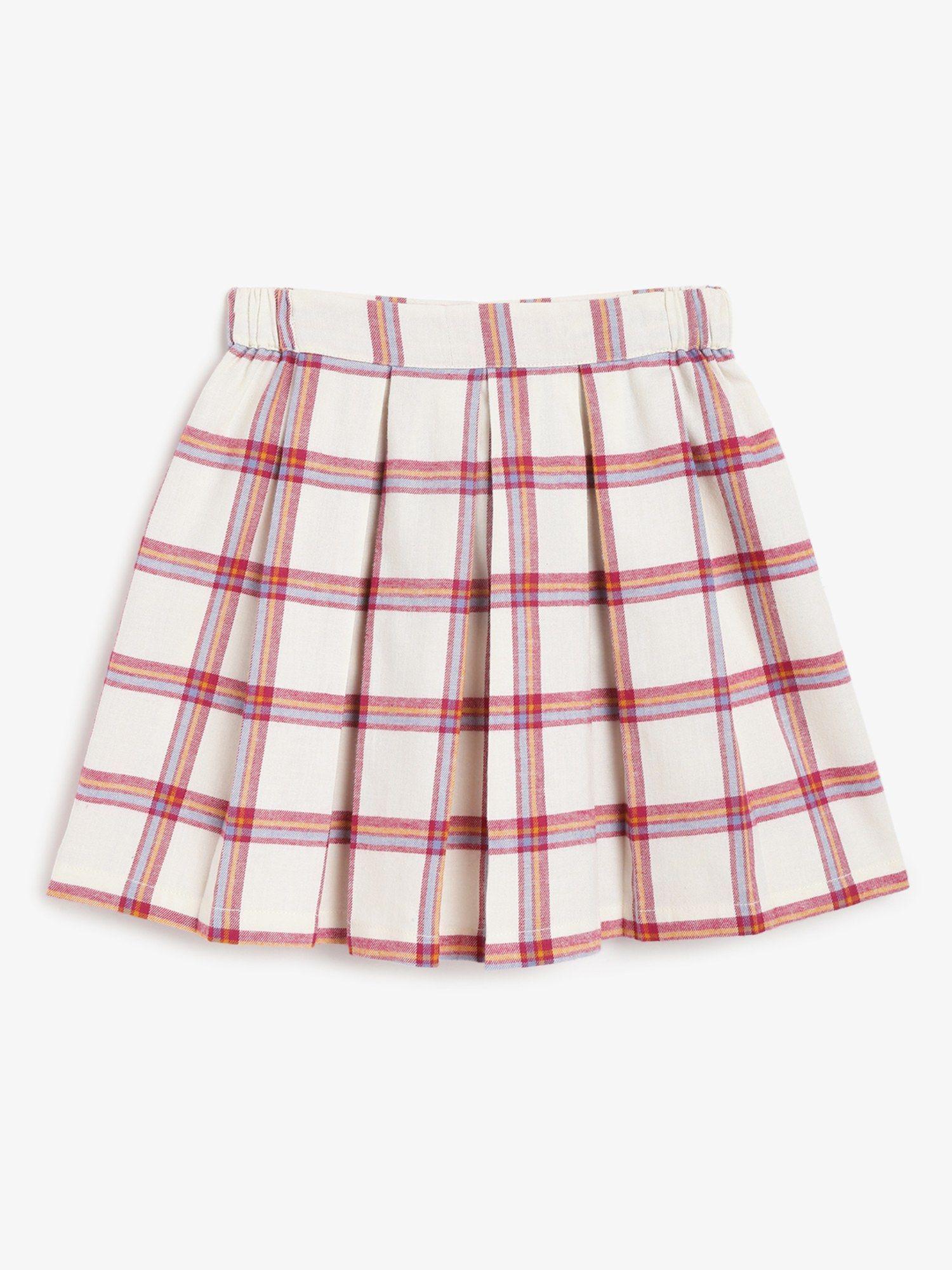 girls fiona pleated skirt checks off white red