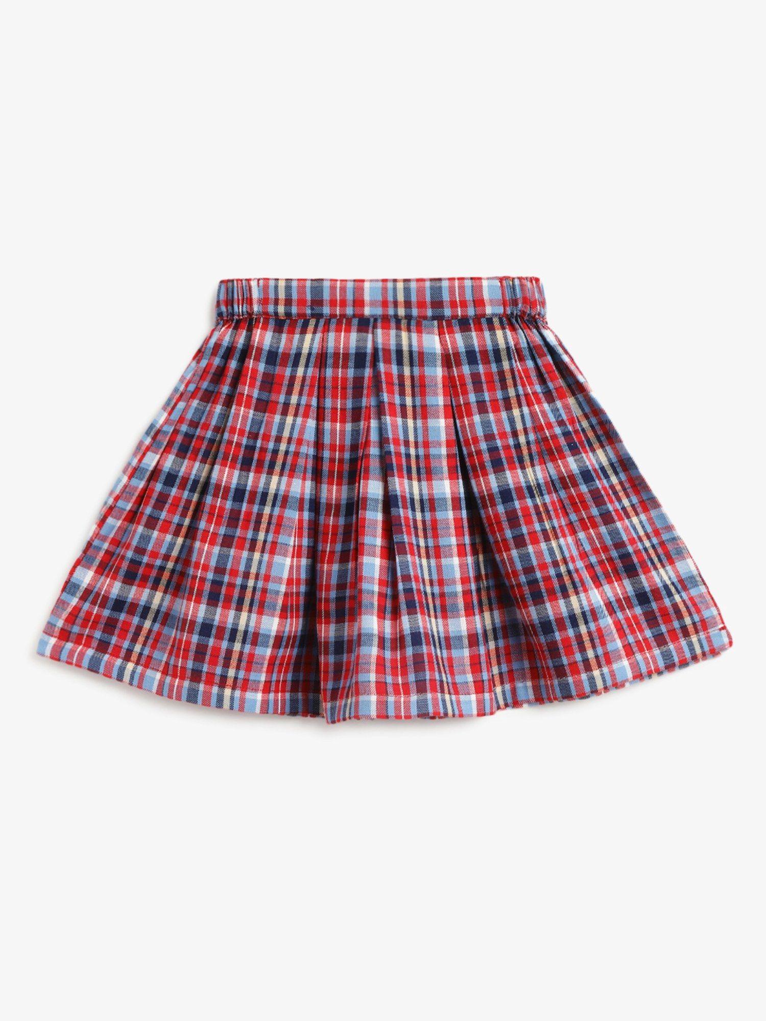 girls fiona pleated skirt checks red french blue