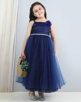 girls fit & flare dress with floral applique