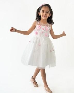 girls fit & flare dress with floral applique