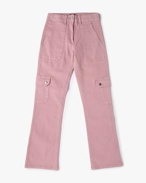 girls flared jeans with patch pockets