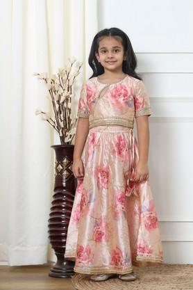 girls floral embroide ready to wear lehenga & blouse - pink