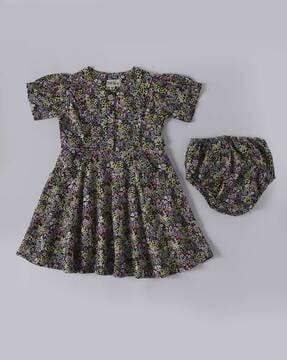 girls floral print a-line dress with panties