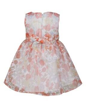 girls floral print fit & flare dress with applique