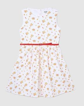 girls floral print fit & flare dress with belt