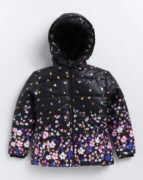 girls floral print hooded jacket