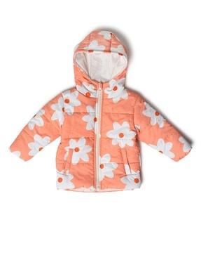 girls floral print hoodie with insert pockets