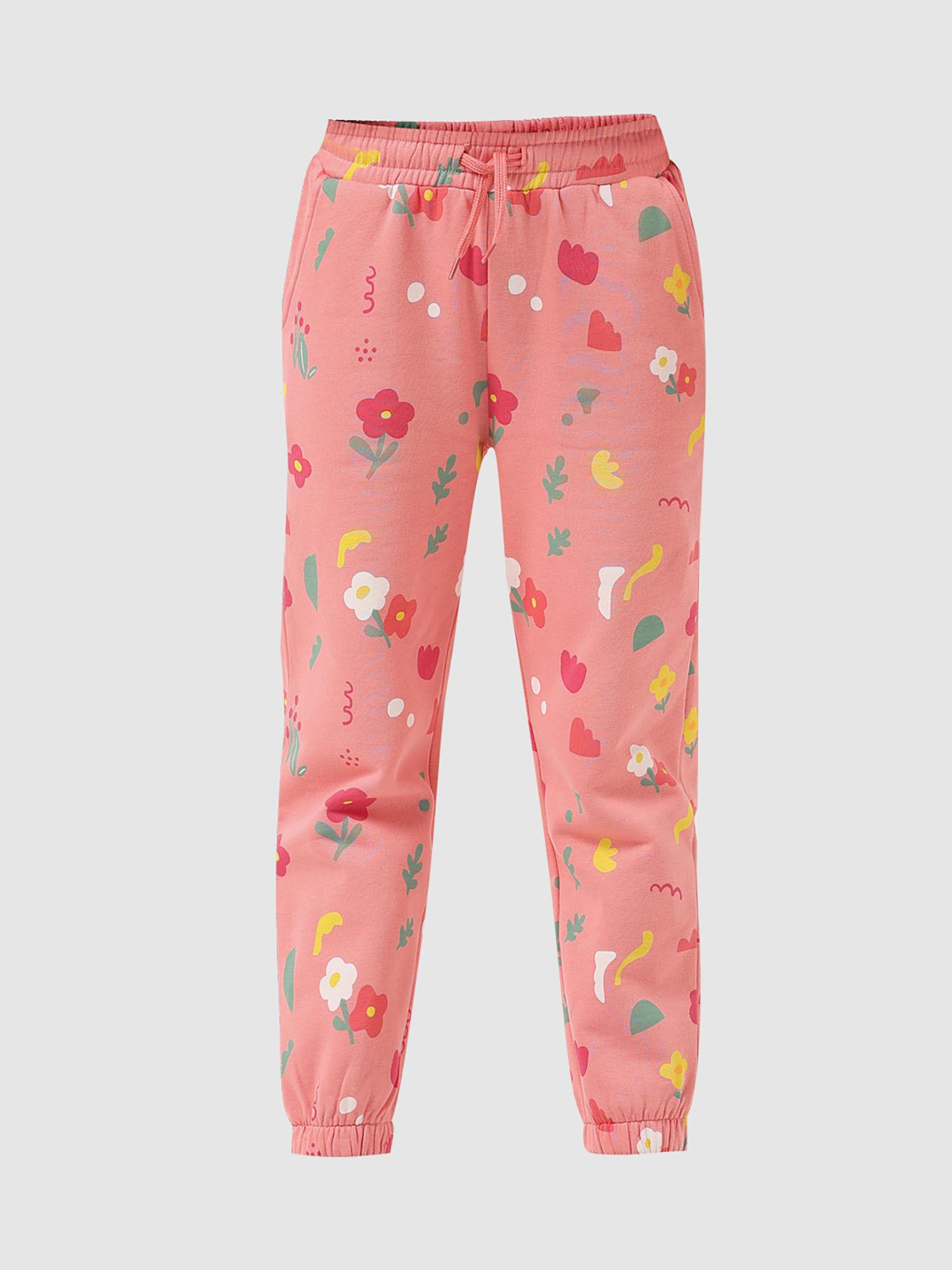 girls floral print pink trackpants