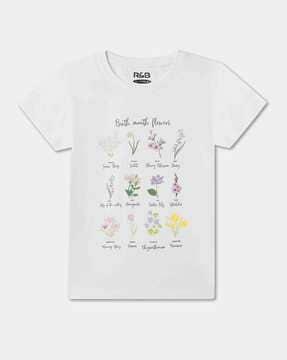 girls floral print regular fit round-neck t-shirt