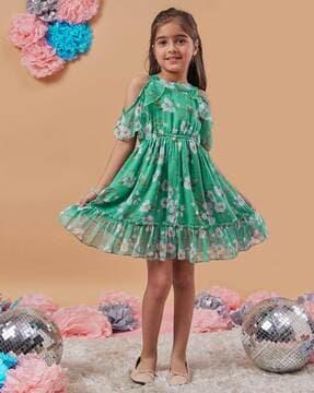 girls floral print round-neck fit & flare dress