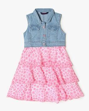 girls floral print tiered dress with jacket