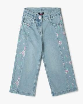 girls floral print wide-leg jeans