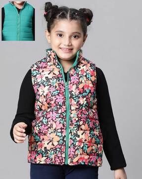 girls floral print zip-front jacket