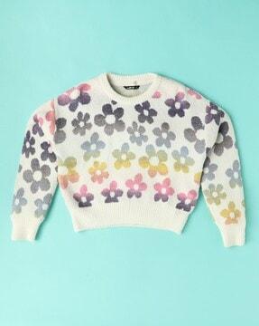 girls floral woven sweater