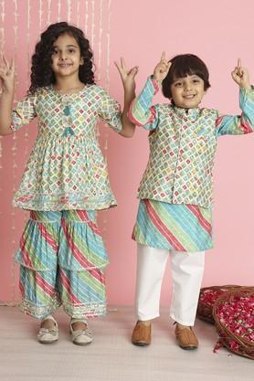 girls frock style cotton fabric kurti and sharara - green
