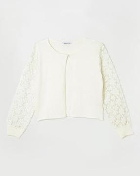 girls front open lace shrug