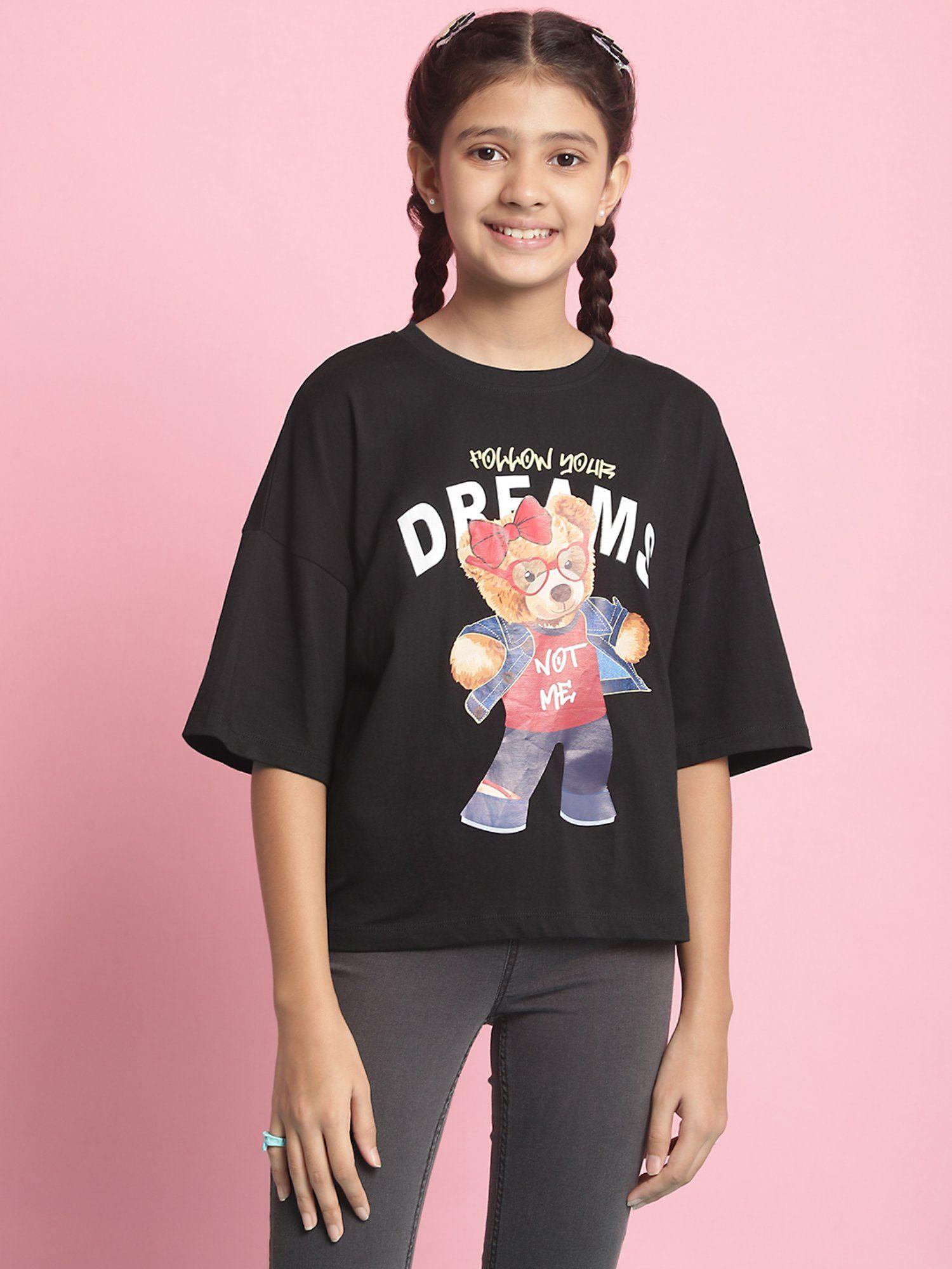 girls graphic drop shoulder sleeves pure cotton top