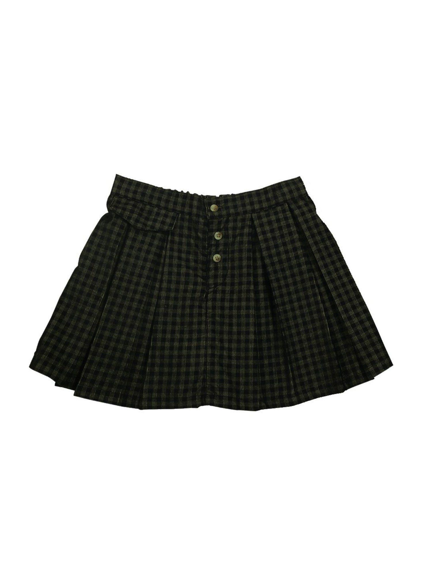 girls green cotton checks skirt