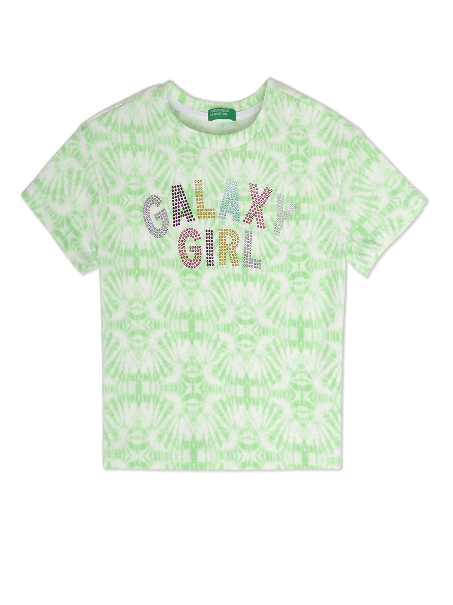 girls green printed t-shirt