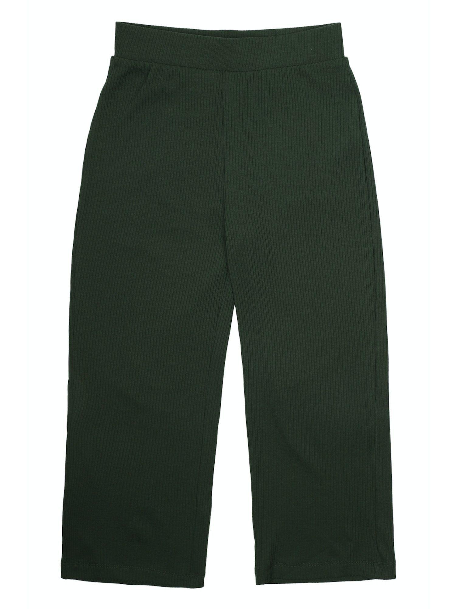 girls green solid pants