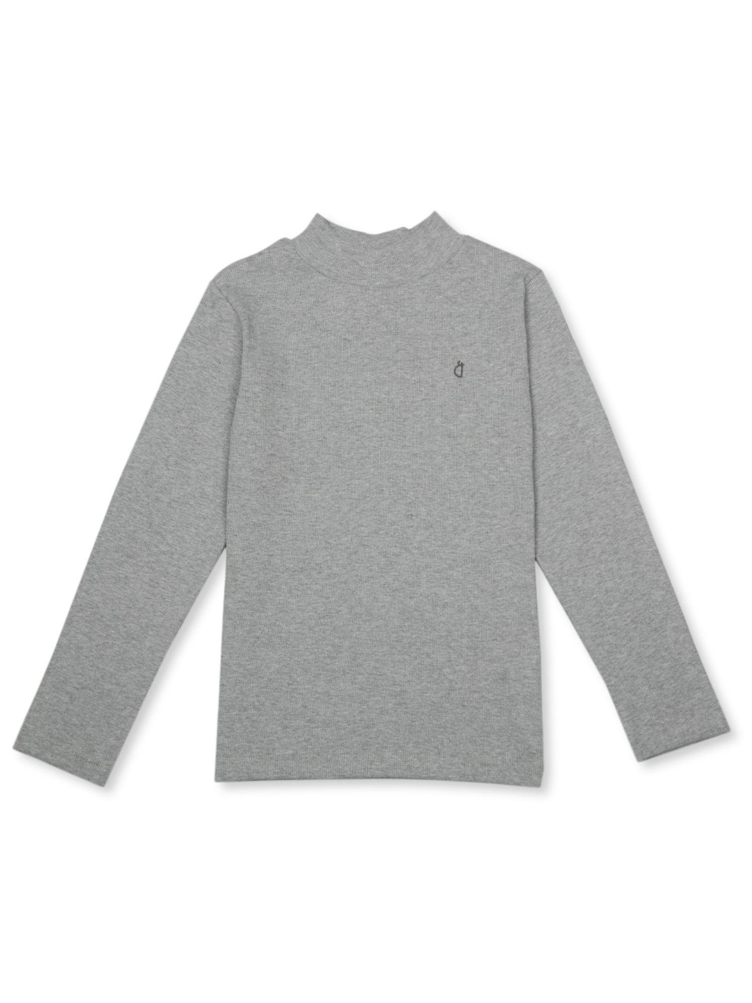 girls grey cotton solid skivvy full sleeves