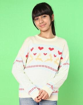 girls-heart-knitted-pullover-sweater