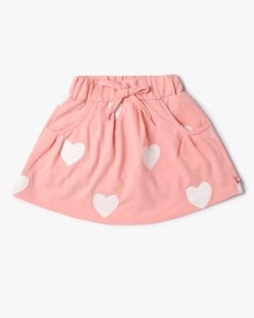 girls heart print regular fit flared skirt