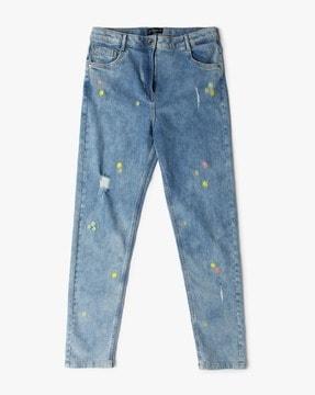 girls heavily washed relaxed fit jeans