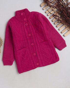 girls high-neck cardigan with button closure