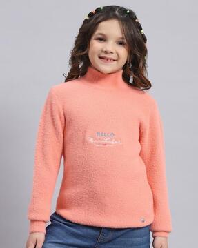 girls high-neck pullover with embroidery