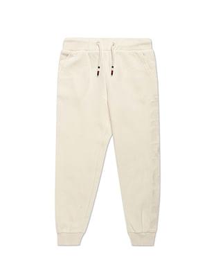 girls ivory mid rise brand embroidered joggers