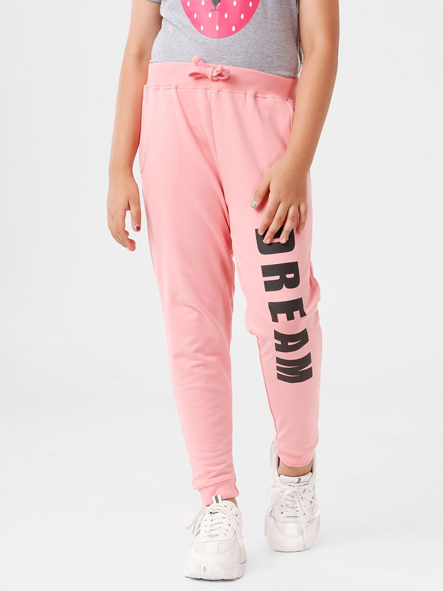 girls jogger knit bottom placement print cotton pink