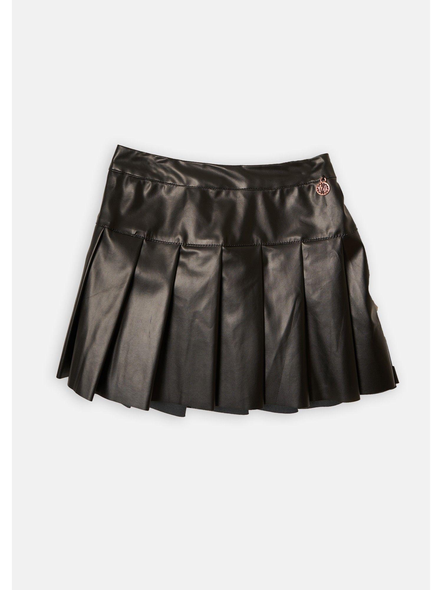 girls leather look pleated mini skirt