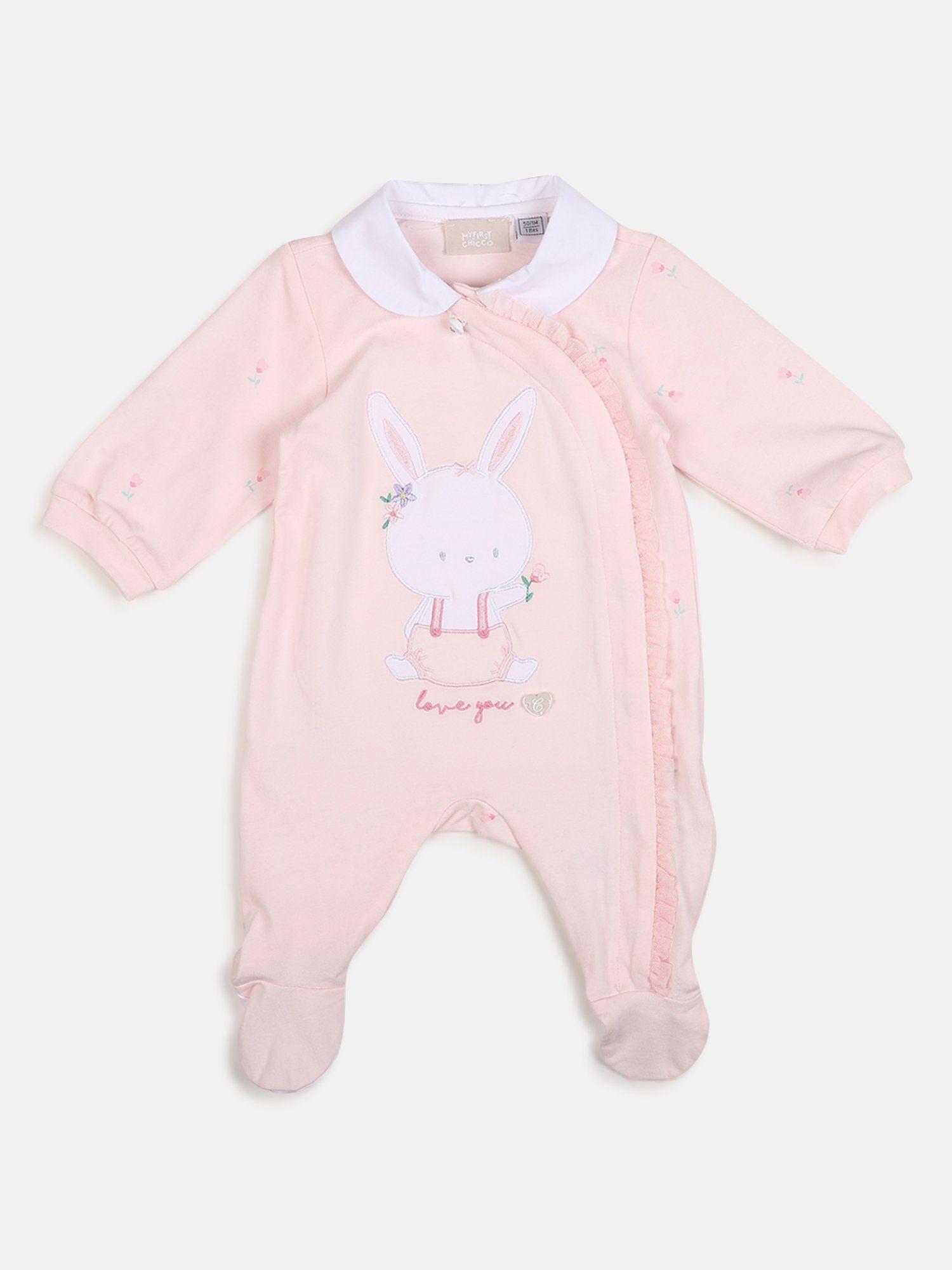 girls light pink stretch front opening rompers