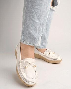 girls loafers with bow accent