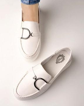girls loafers with metal accent