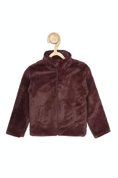 girls maroon textured regular fit  jacket