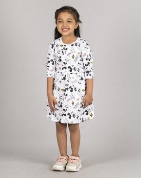 girls mickey-mouse print fit & flare dress