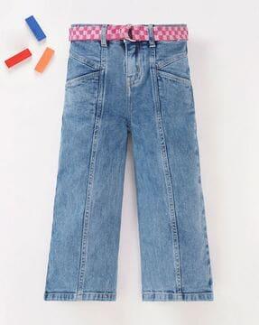 girls mid-wash panelled straight fit jeans
