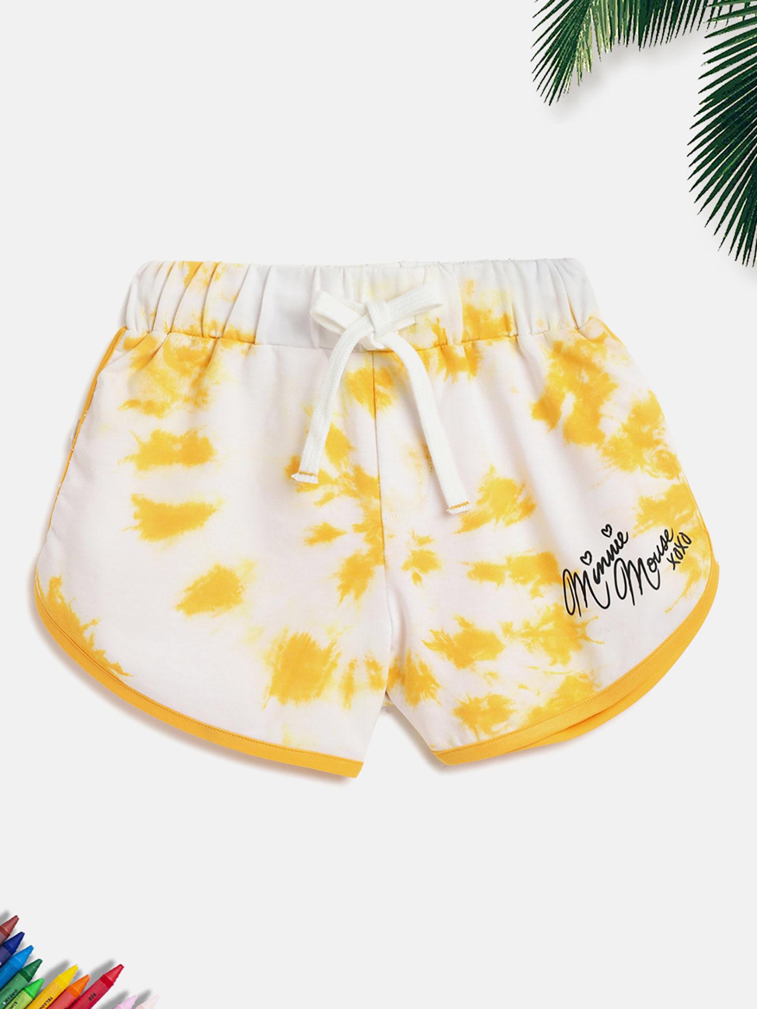 girls minnie mouse tie and dye cotton short- yellow