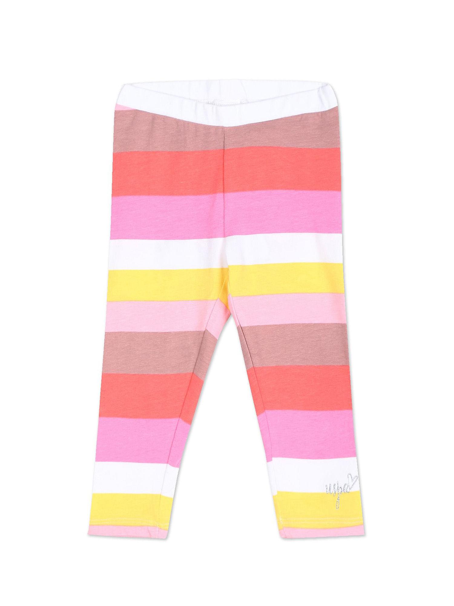 girls multi colour elasticized waist stripes leggings