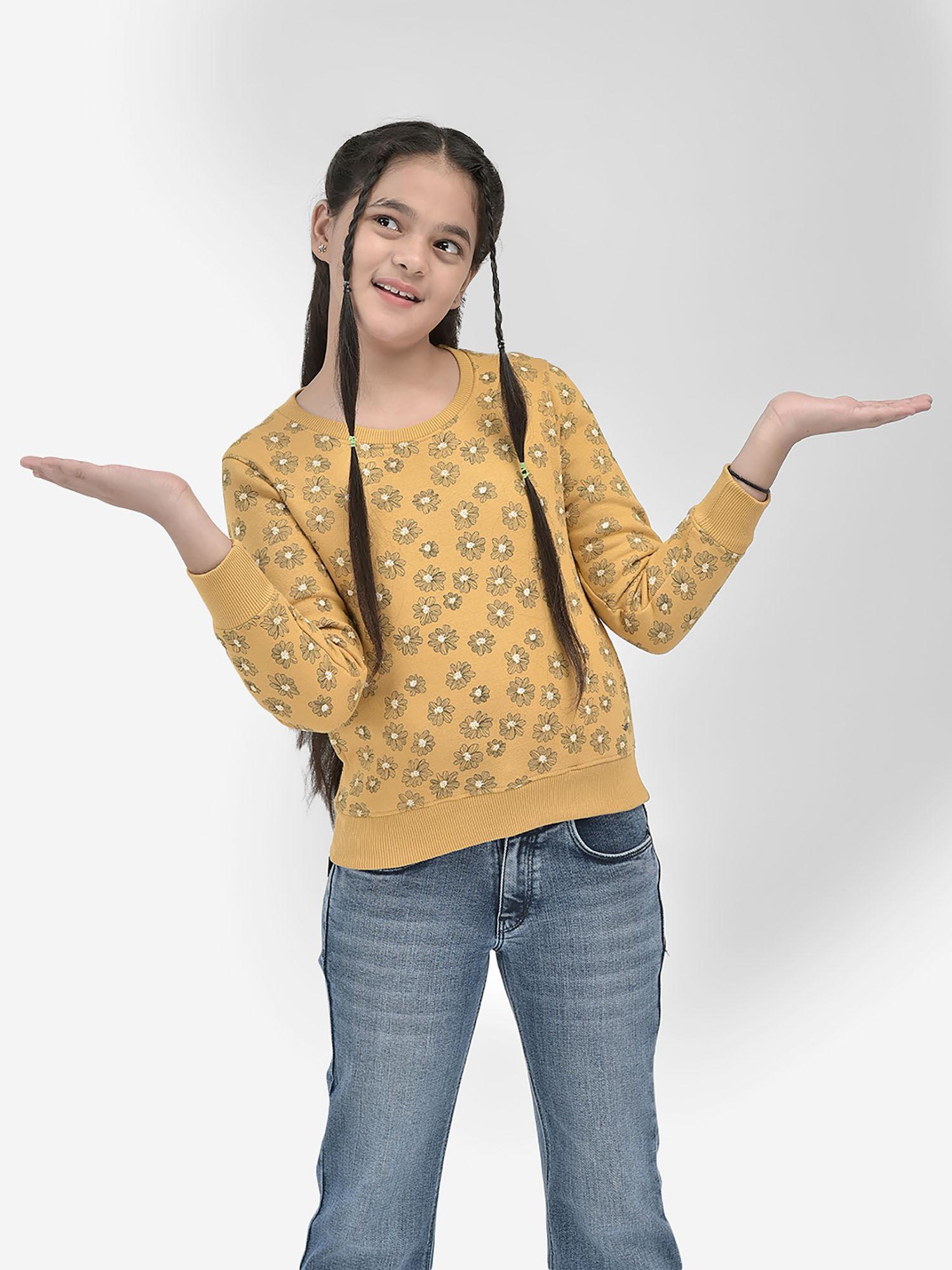 girls mustard floral sweatshirt