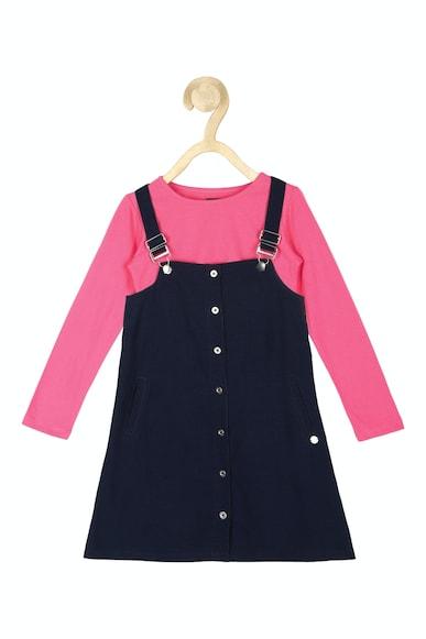 girls navy and pink solid casual dress and t-shirt