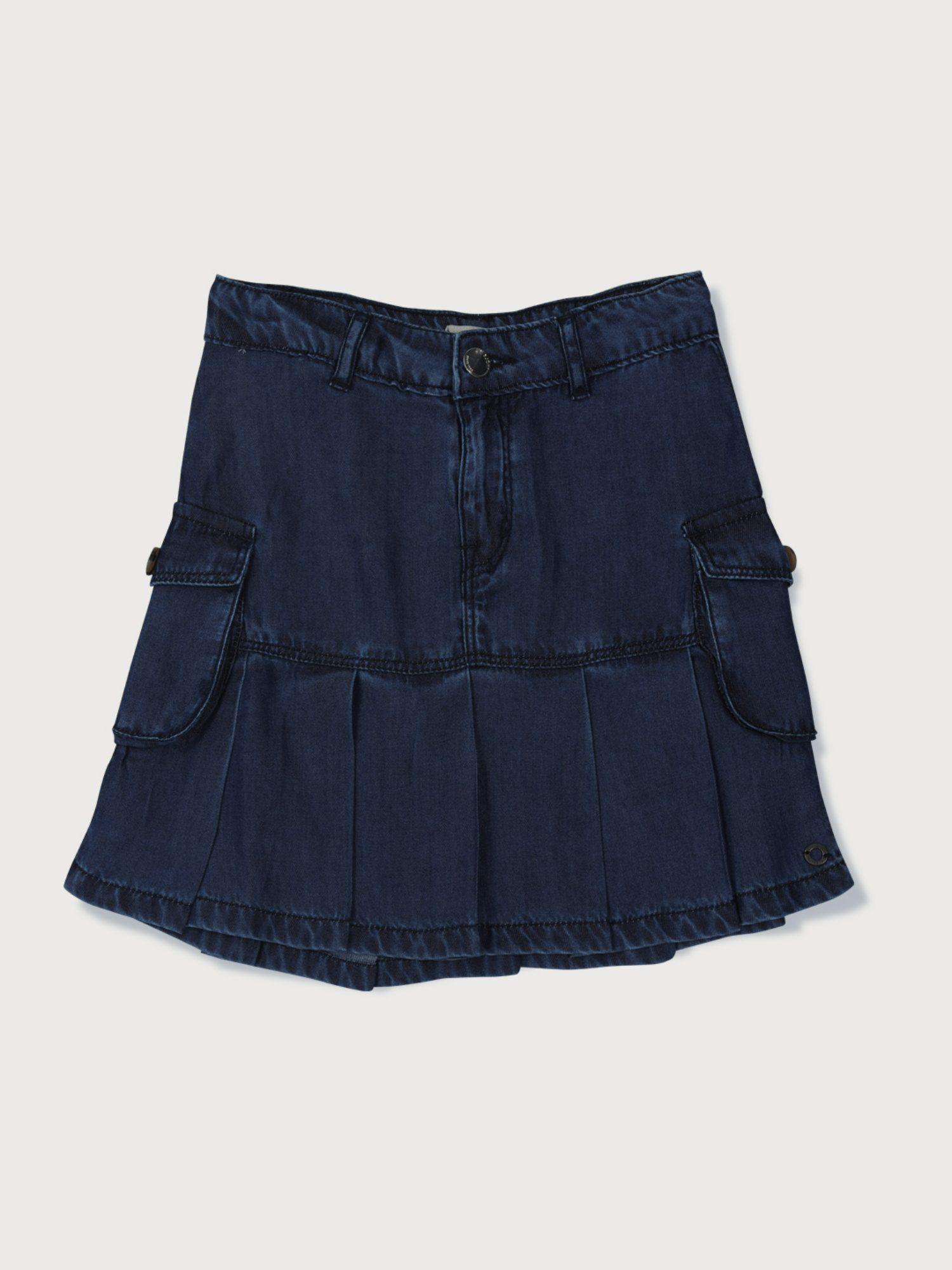 girls navy blue denim solid skirt