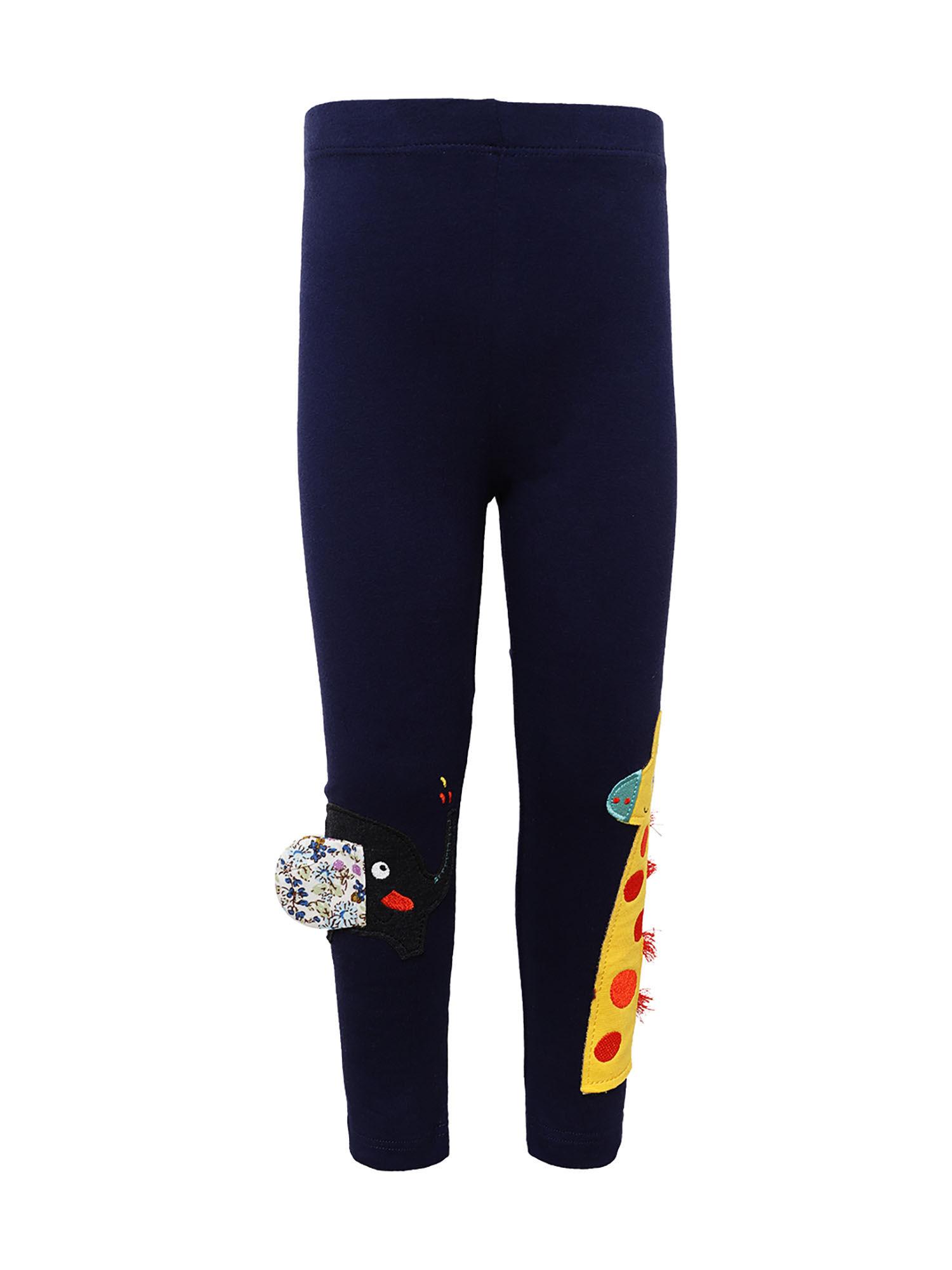 girls navy blue embroidered leggings
