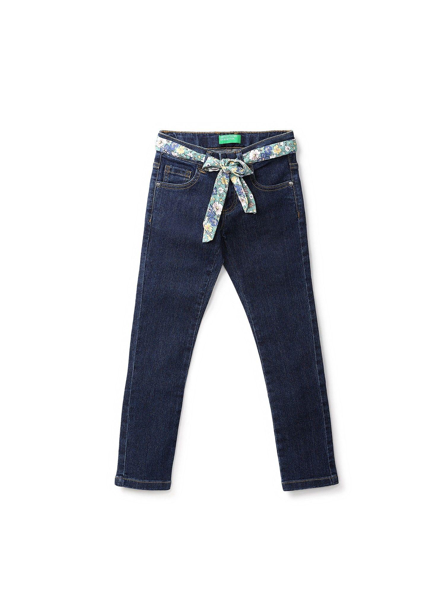girls navy blue solid jeans