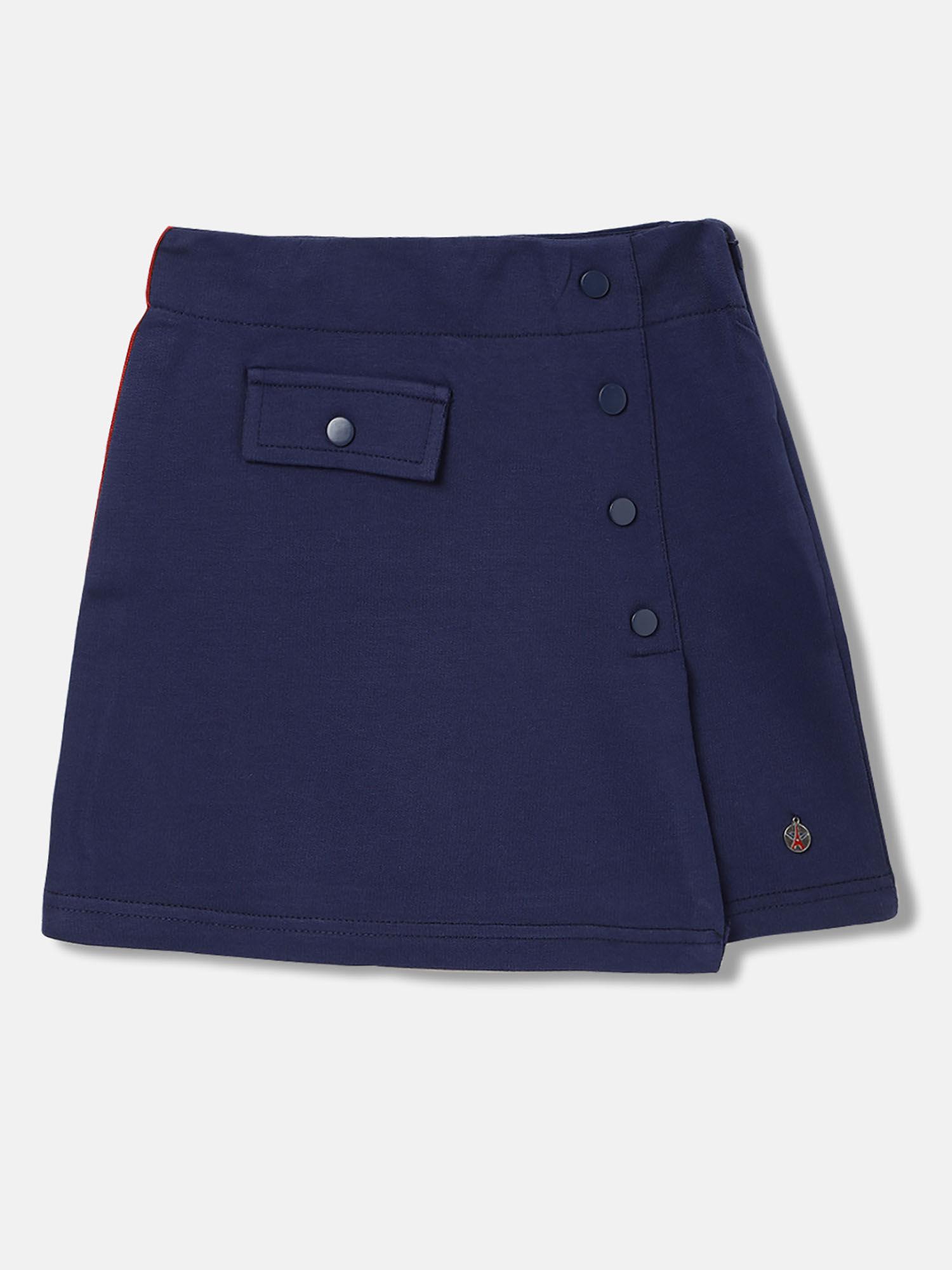 girls navy blue solid regular fit mid waist skirt