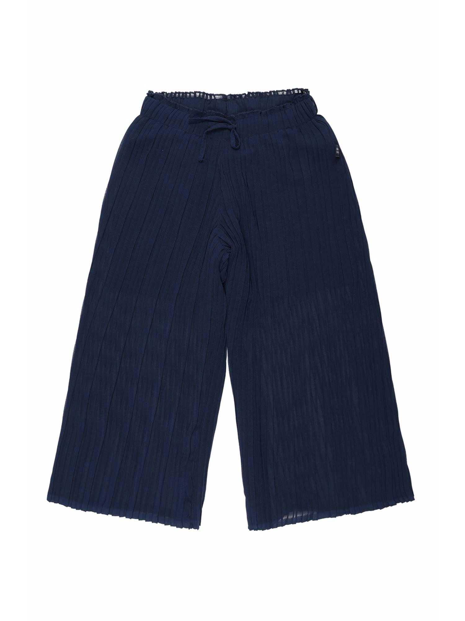 girls navy blue solid trousers