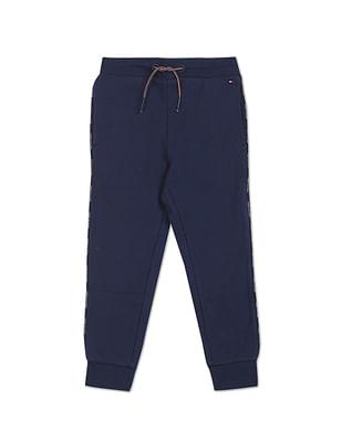 girls navy mid rise logo piping solid joggers