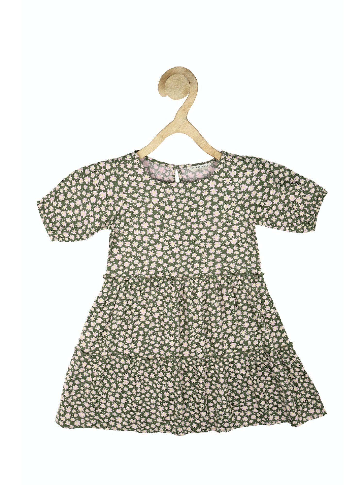 girls olive printed dress